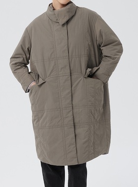 斯琴2023春新品灰色大翻领落肩单排扣中长薄棉服 BCCS00925 1880