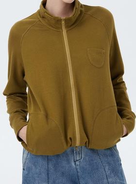 斯琴2022秋季新棉质芥黄色立领双拉链开衫针织外套BBQS00898 1080