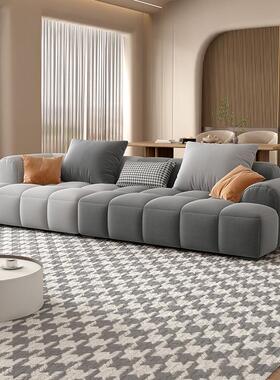 意式极简科技绒布家用客厅沙发轻奢豆腐块设计师款橙色布艺沙发