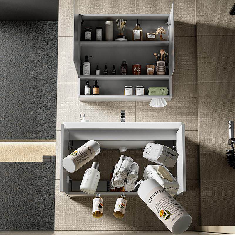 新款加厚蜂窝铝浴室柜组合洗脸一体陶瓷盆开放格镜柜卫生间洗手盆