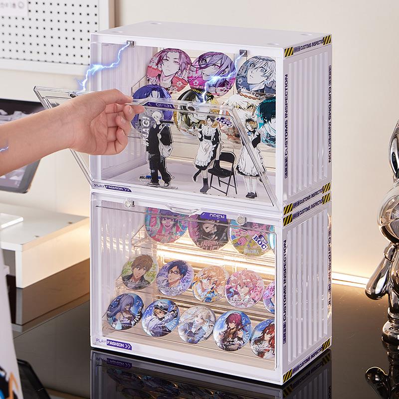 吧唧展示架透明桌面谷子收纳盒防尘阶梯架子立牌周边徽章置物架