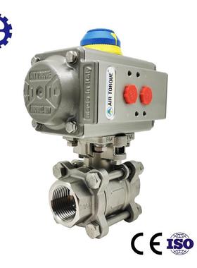 意大利airtorque气动丝口球阀 Q611三片式球阀气动不锈钢螺纹球阀