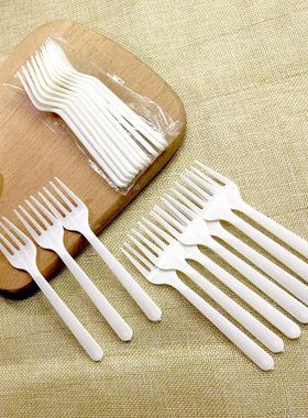 10个装加厚一次性塑料叉子蛋糕西点水果甜品叉四齿叉外卖户外用品