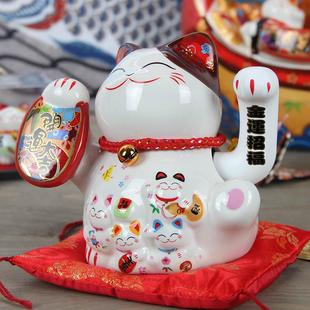 乐喵福缘5寸陶瓷招财电动猫 摇手猫 收银台公司开业摆件招财猫