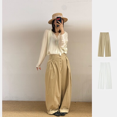 REFOUND TEN 项小七 设计师品牌26夏季时尚多纽扣阔腿休闲长裤