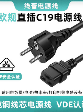 直头纯铜芯TypeF欧规直插转C1916AUPS服务器德式欧标三横孔电源线