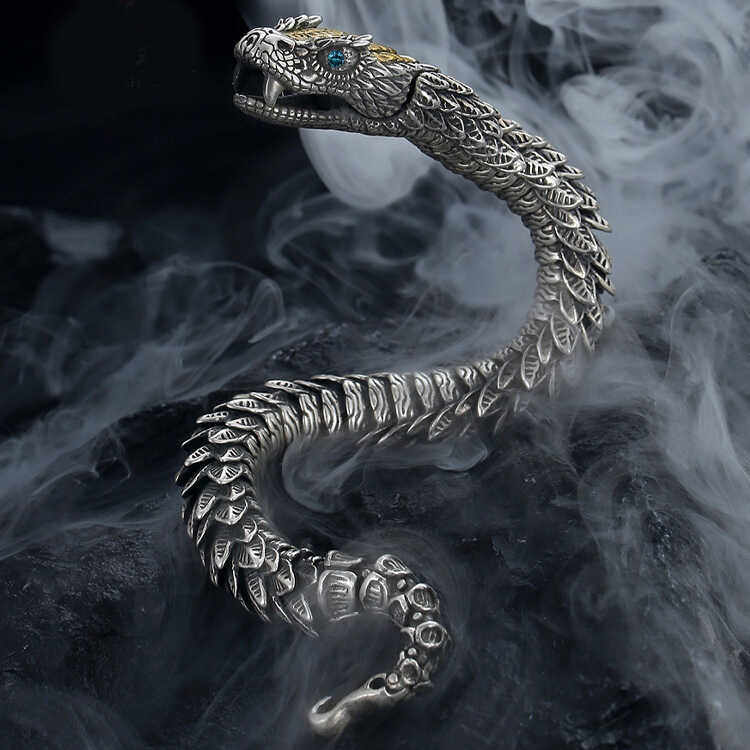 开口可调节银色蛇形手镯个性