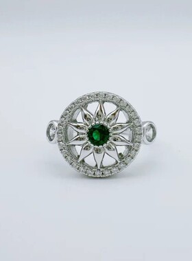 新款轻奢时尚星芒绿色罗盘戒指高