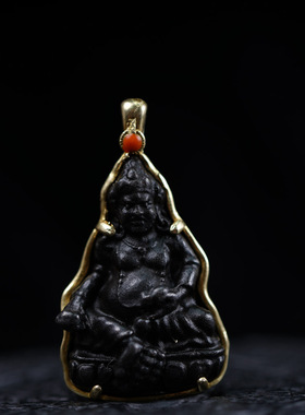西藏特色文玩男女款藏式天铁托甲包铜包边黄财神随身吊坠挂件
