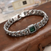 古巴链式 新款 方钻藤草纹手链地中海风情蓝色绿锆石时尚 手链