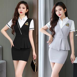 时尚气质显瘦短袖酒店公主制服空姐装足浴足疗养生技师工作服