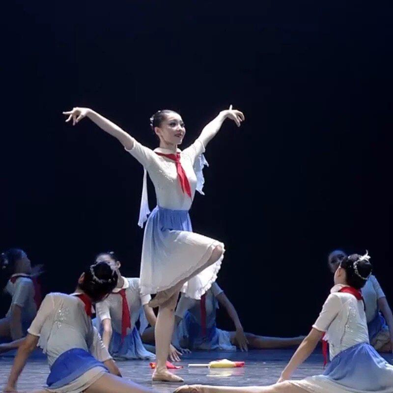 儿童合唱服演出服少儿舞蹈裙女童服飘扬的红领巾舞蹈服儿童舞蹈裙