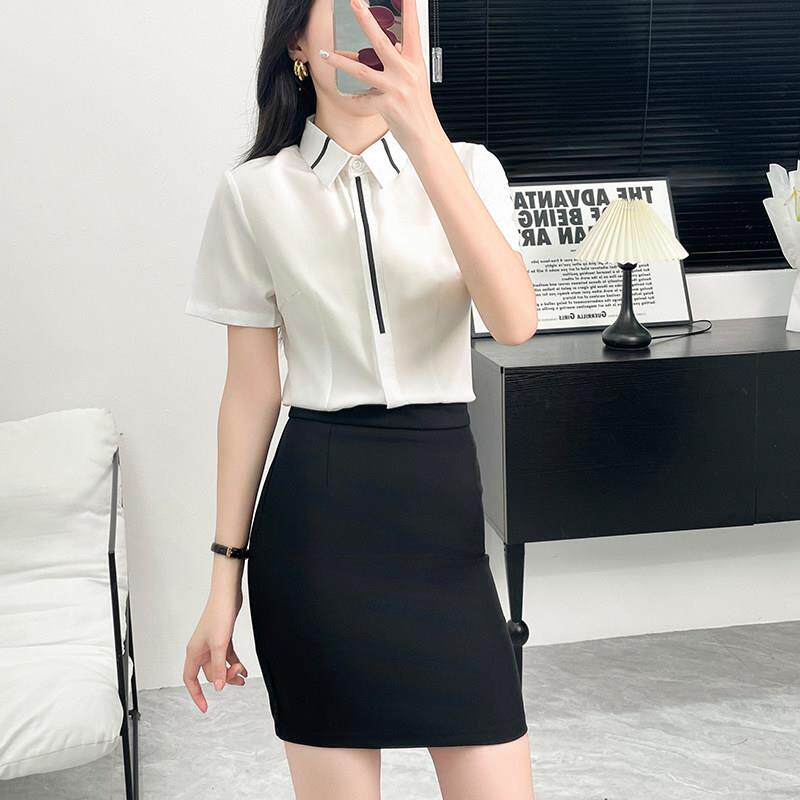 白色衬衫女夏季工装短袖上衣气质工装修身职业衬衣工作服时尚正装