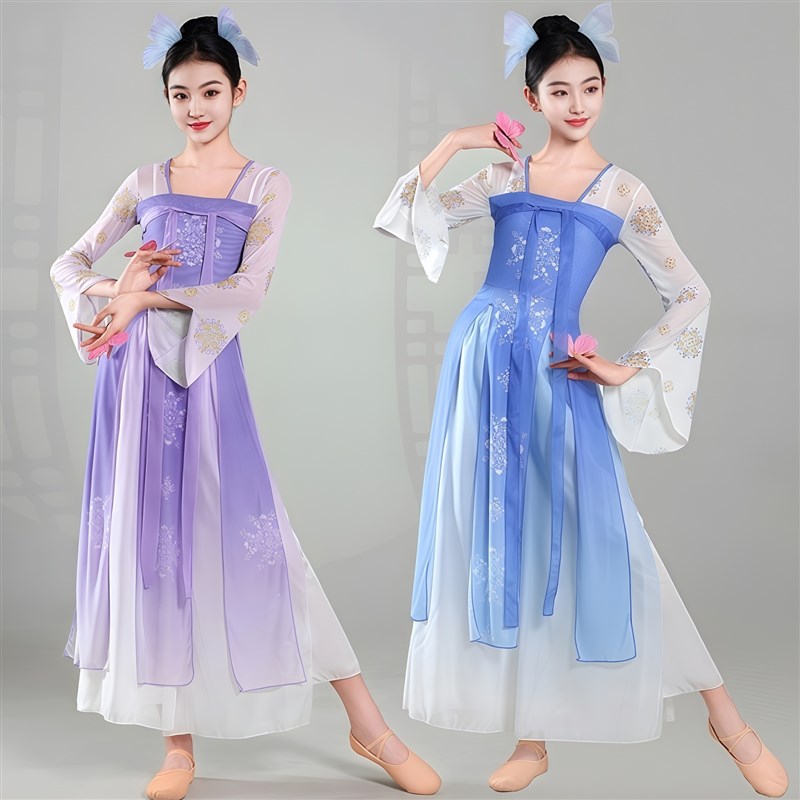 如梦令舞蹈演出服渐变色汉服飘逸纱衣女齐胸襦裙儿童古典舞表演服