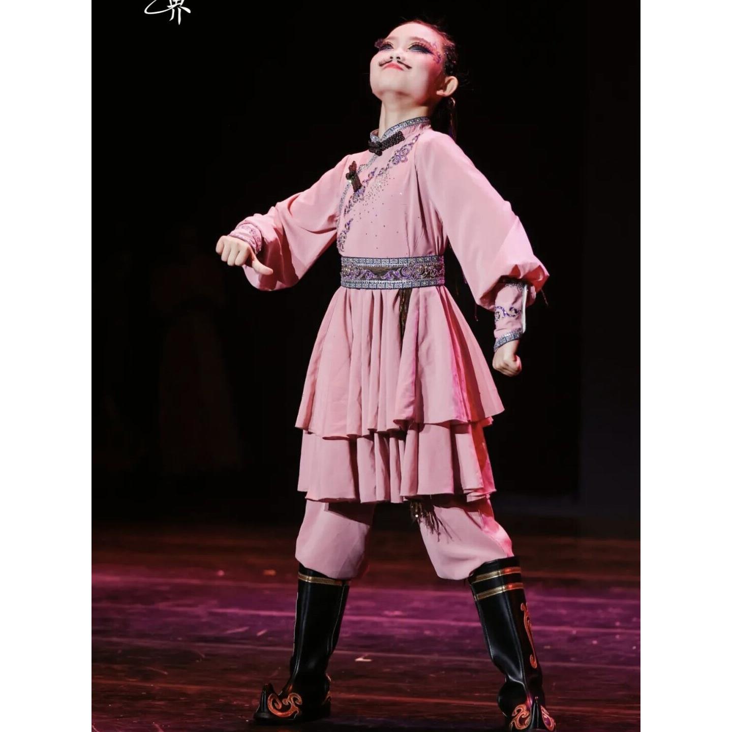 女童蒙古族舞蹈演出服父亲的靴子少儿独舞民族服筷子舞表演服艺考