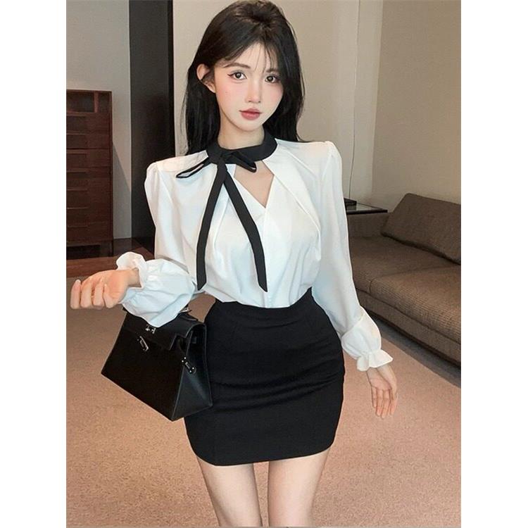 美容院酒店前台工作服空姐制服长袖衬衫女2025职业气质套装包臀