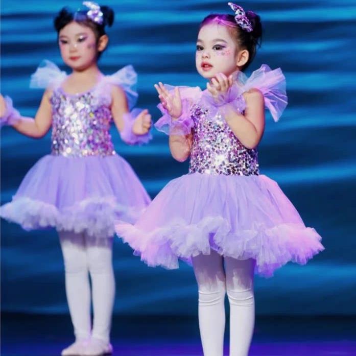 幼儿彩色翅膀舞蹈服紫色亮片蓬蓬纱裙六一女童么么哒演出服公主裙