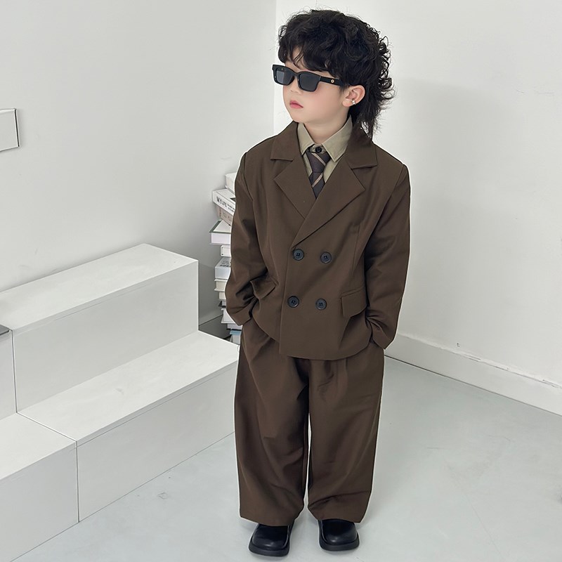 儿童西装套装男童礼服秋装2024新款痞帅休闲男孩模特走秀演出服装