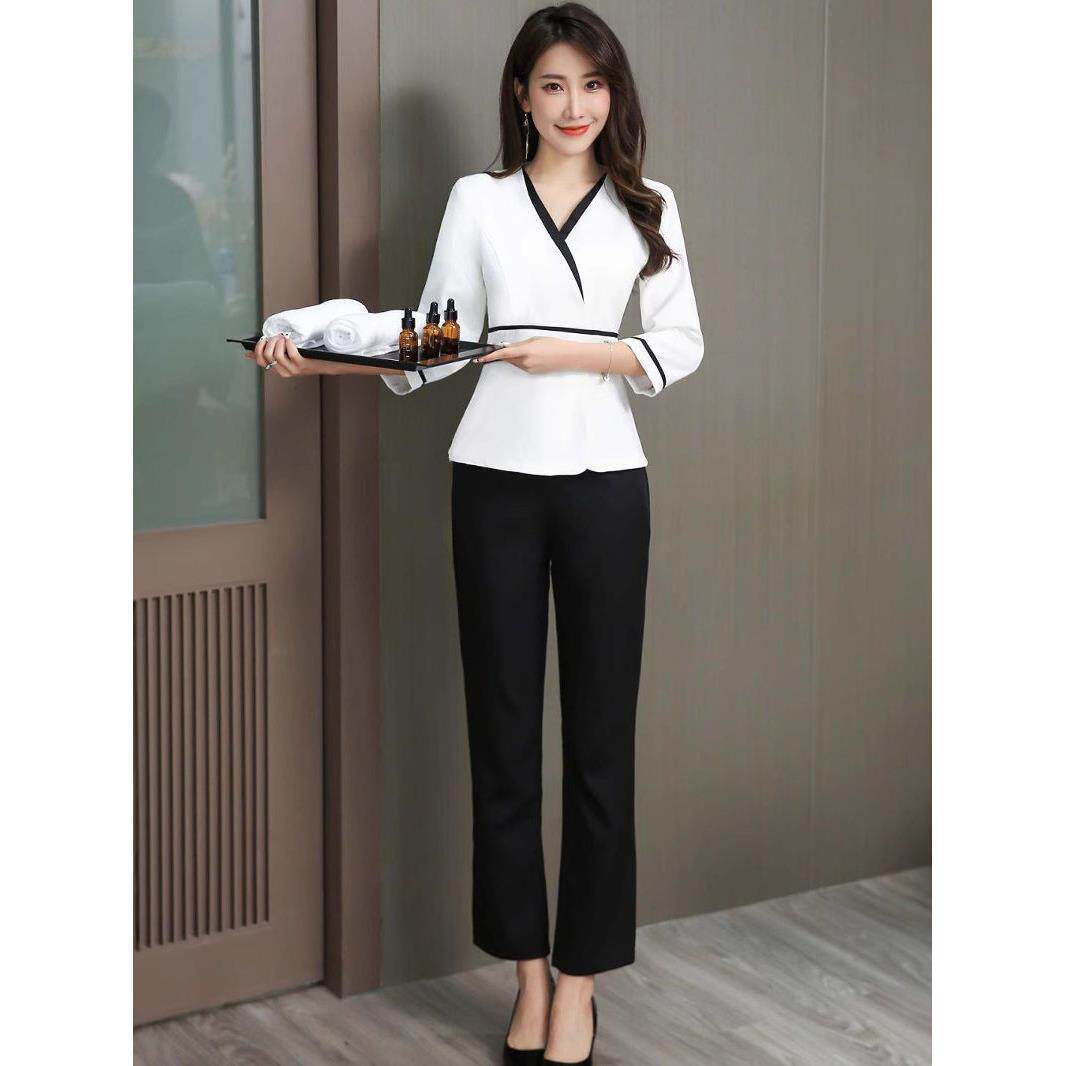 秋冬新款美容养生师推拿工作服女足疗足浴技师工作服中袖长裤套装