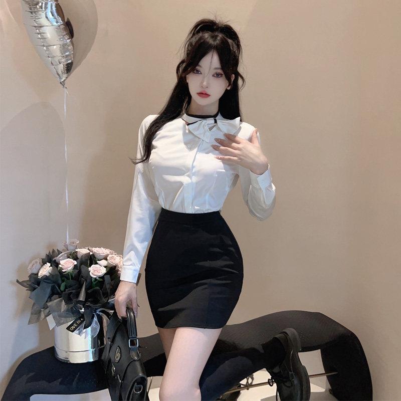 空姐制服气质套装女职业长袖白衬衫性感包臀裙美容院前台工作服