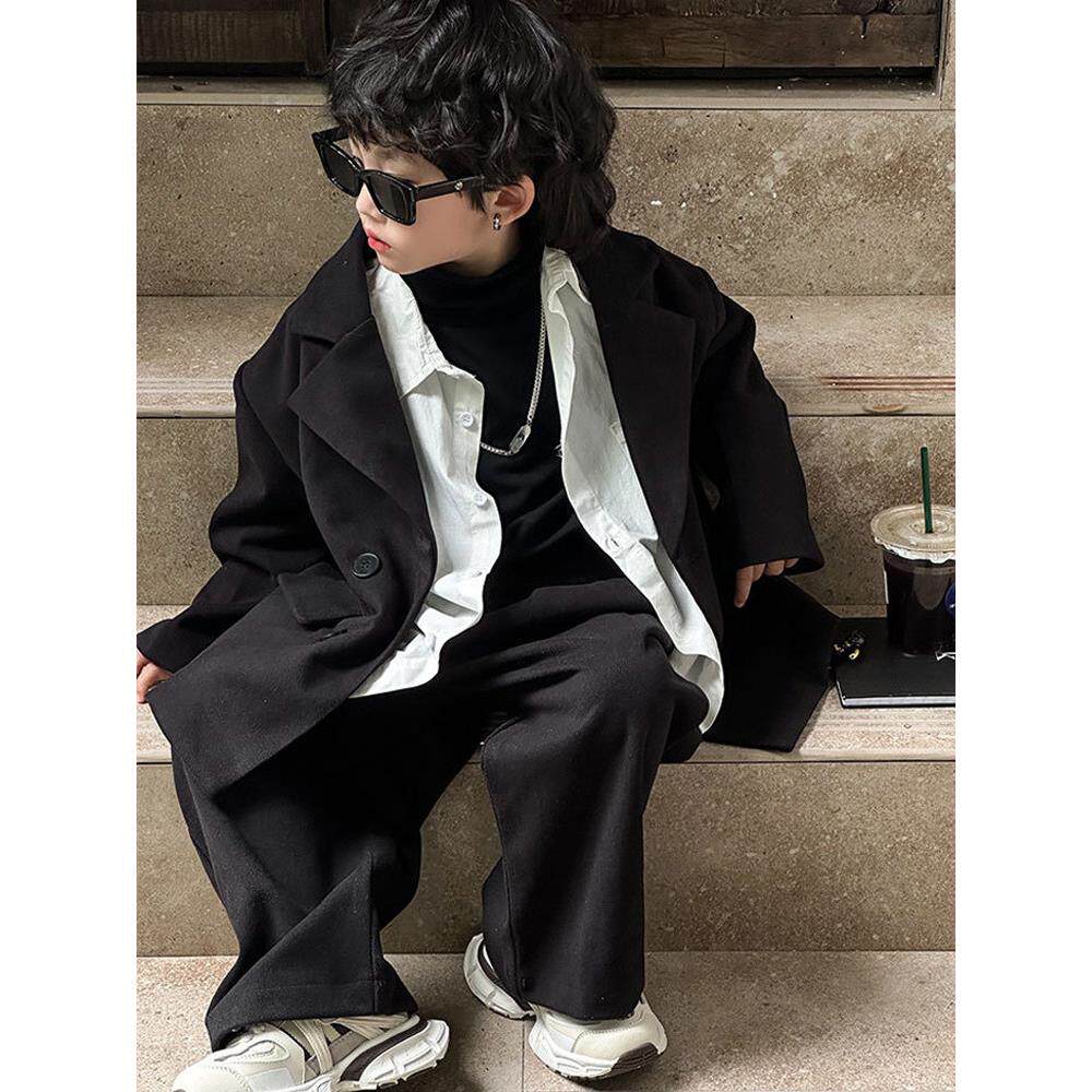 男童小西装套装秋冬韩版高端儿童毛呢西服小男孩洋气休闲加厚礼服
