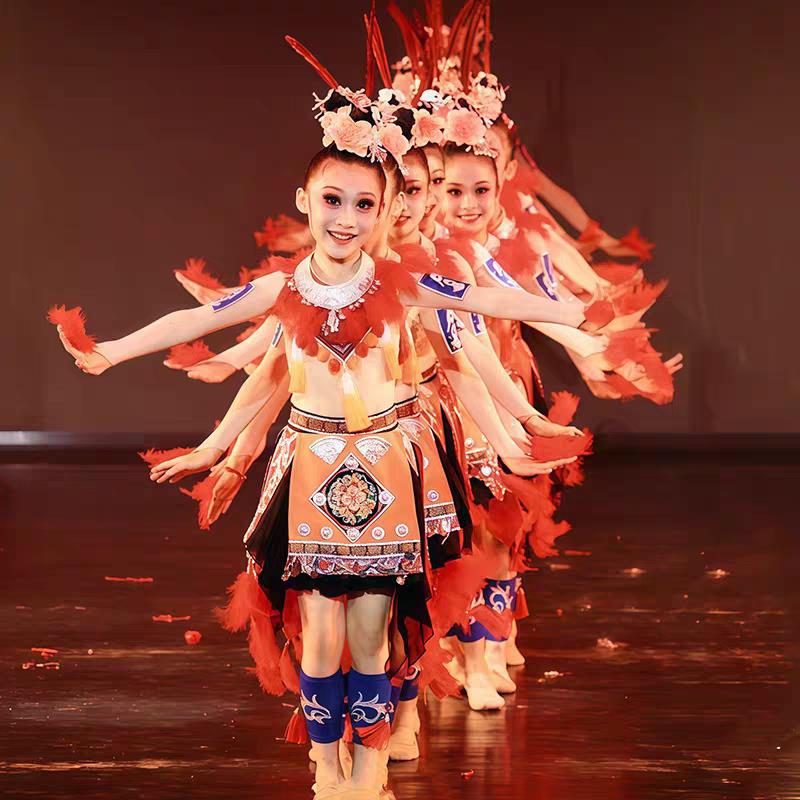 锦鸡炫美儿童演出服三月三表演服苗族彝族土家族少数民族舞蹈服装