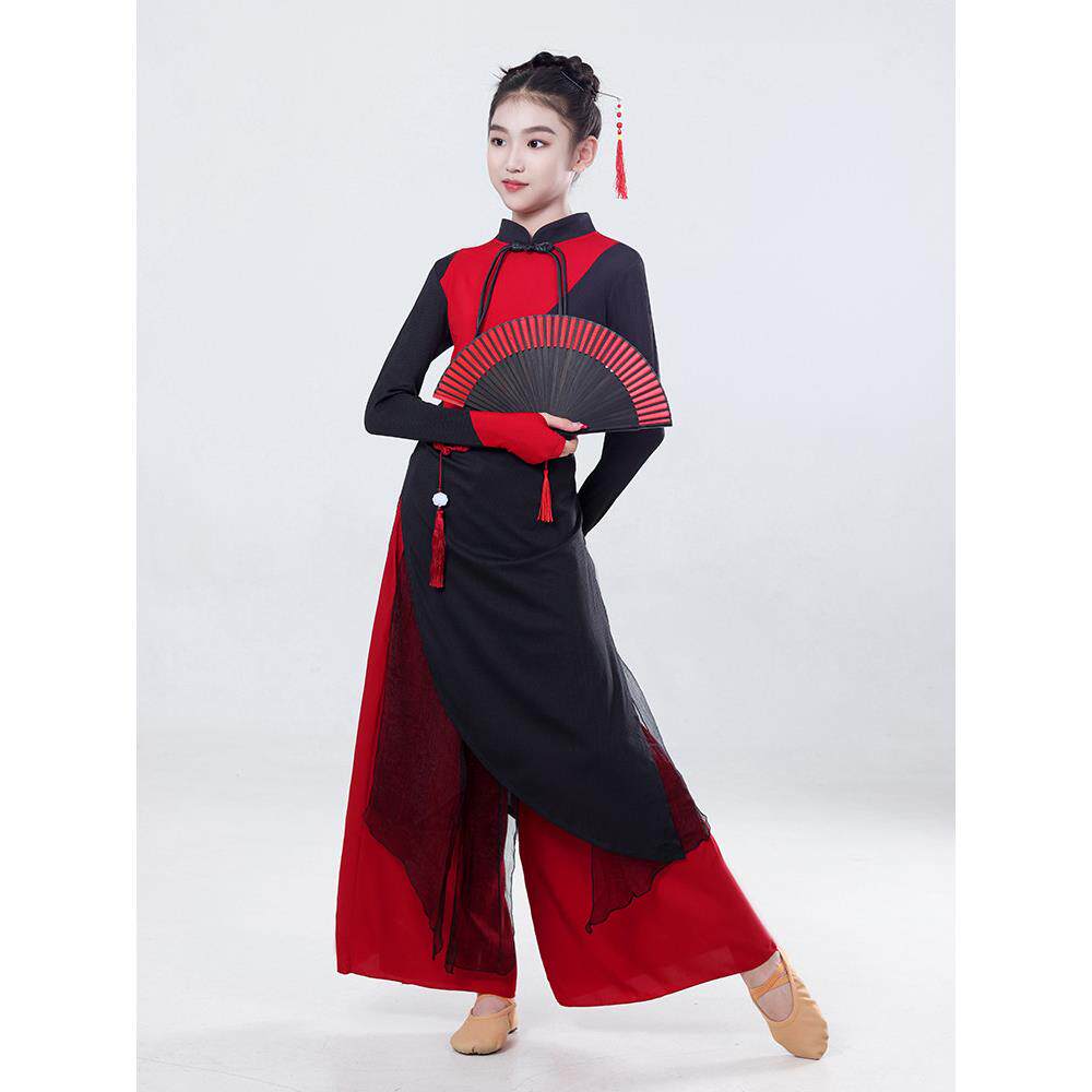 儿童古典舞服装、女性雅练旗袍、中式民族现代舞儿童表演服装套装