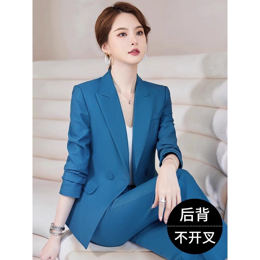 蓝色西装套装女2025新款高端职业装气质主持人正装西服外套工作服