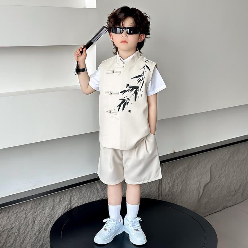 新中式男童礼服西装套装装夏季国风儿童中山幼儿园男孩主持演出服