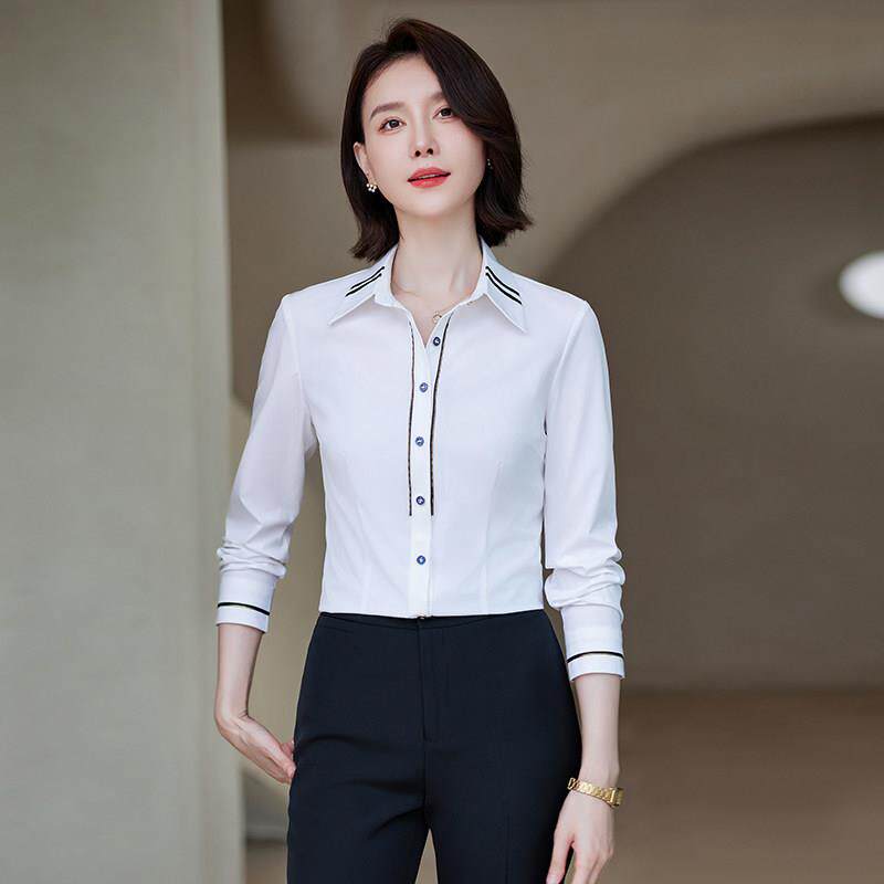 职业衬衫女2025新款女士正装春秋季白衬衣酒店工装前台收银工作服