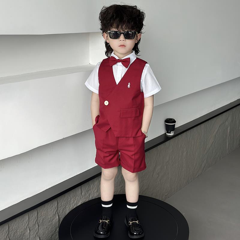 痞帅季主持人男童礼服夏2025新款儿童西装套装男宝生日钢琴演出服