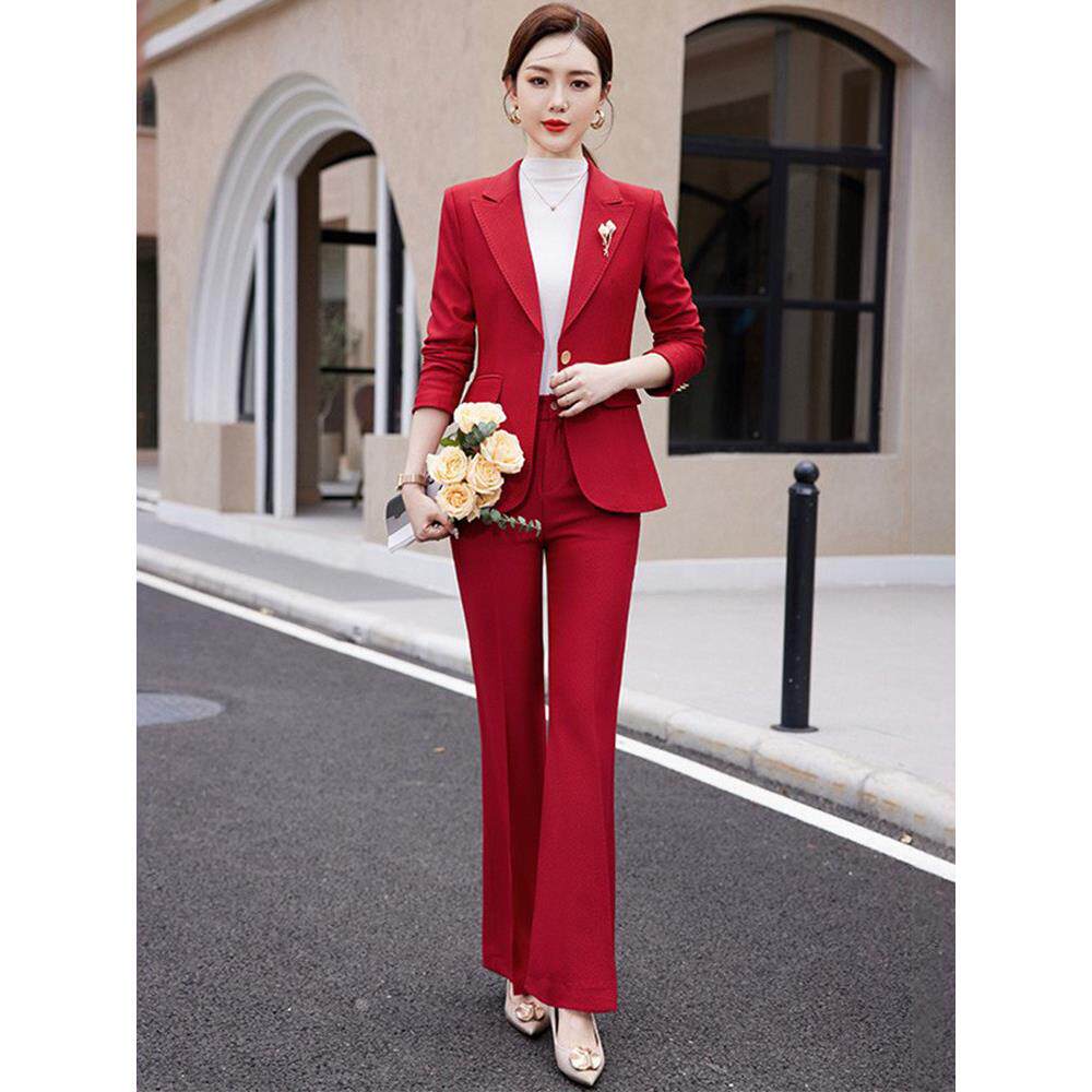 红色西装套装女春秋职业装气质女神范高级感主持人正装西服工作服