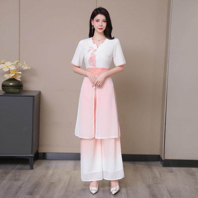新款足浴技师工作服女时尚足疗店养生会所短袖套装中国风裤子
