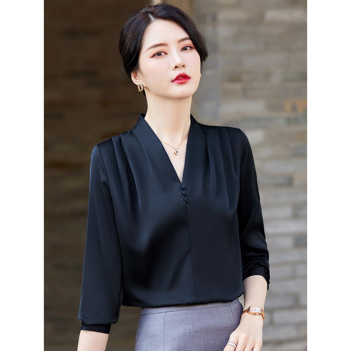 白衬衫女春款女装2024年新款气质领长袖衬衫显瘦内搭职业上衣
