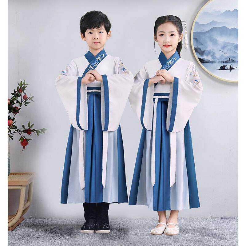 儿童古装汉服国学服男童书童三字经演出服小学生男女朗诵表演服装