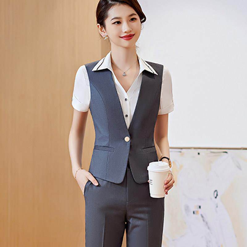 夏季职业马甲套装女气质西服工装酒店行政茶楼服务员售楼部工作服