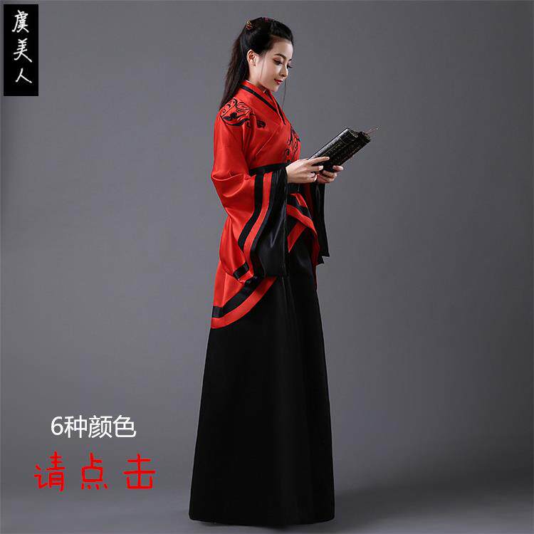 新款古装汉服双绕曲裾唐装表演服国学成人礼汉服女古代演出服装