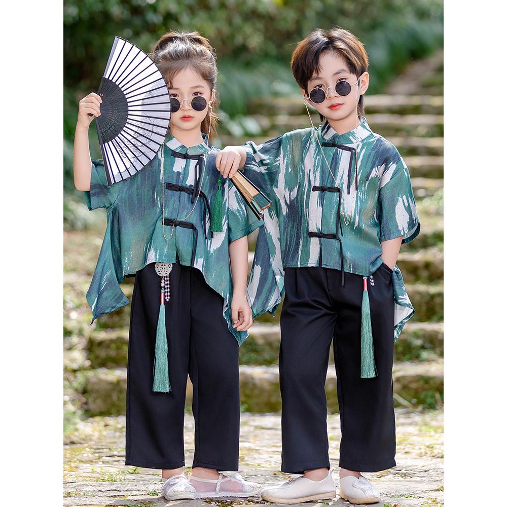 男女孩新中式国风水墨表演服夏季幼儿园六一演出服民族风街舞服装