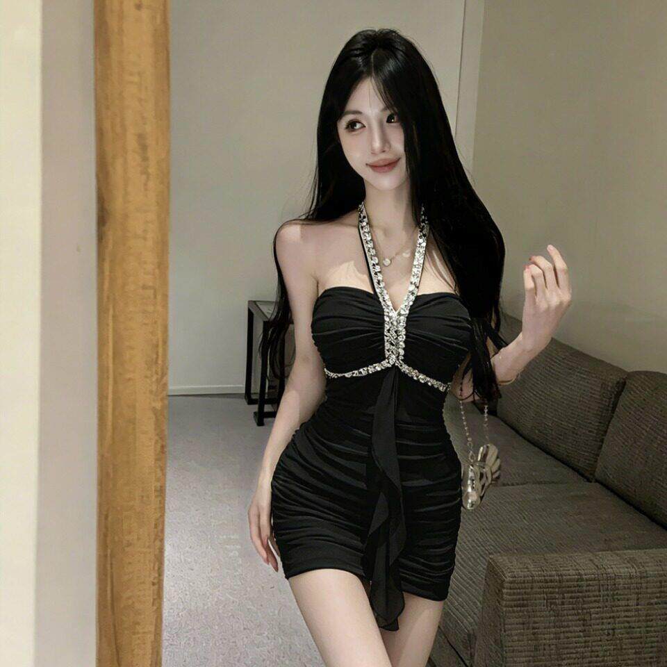 夜场女装工作服店闪闪亮片紧身包臀抹胸挂脖裙子夜总会性感连衣裙