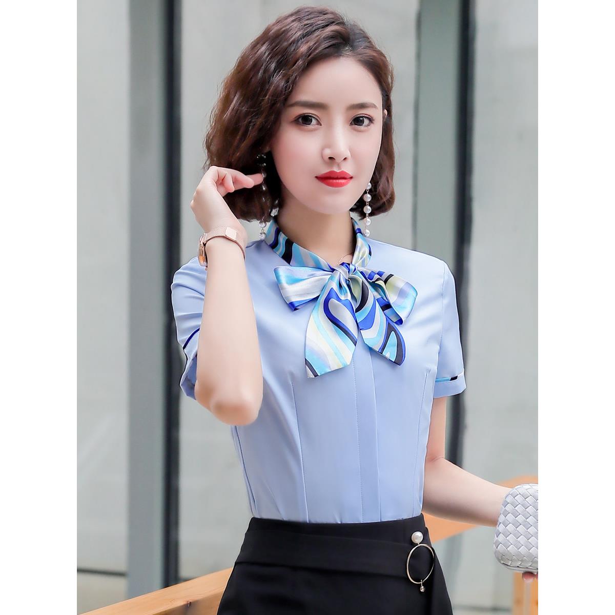 采购产品女短袖白衬衫,酒店工作服,女职业套装,前台服务员收银