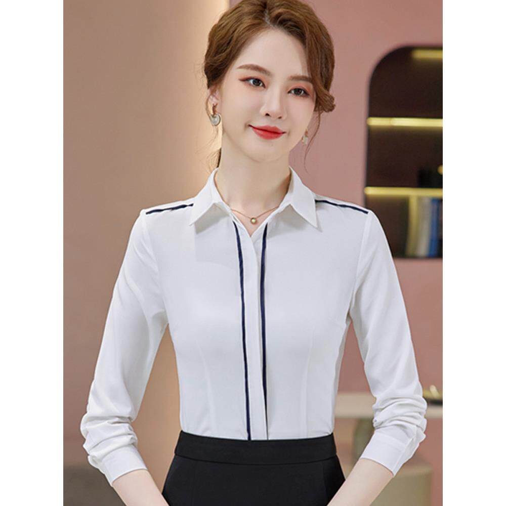 白衬衫女式长袖商务工作服韩式修身百搭工作服商务正装2022秋季衬