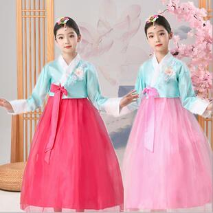 朝鲜民族舞蹈表演出服女孩韩服幼儿宝宝礼服民族风女童公主连身裙