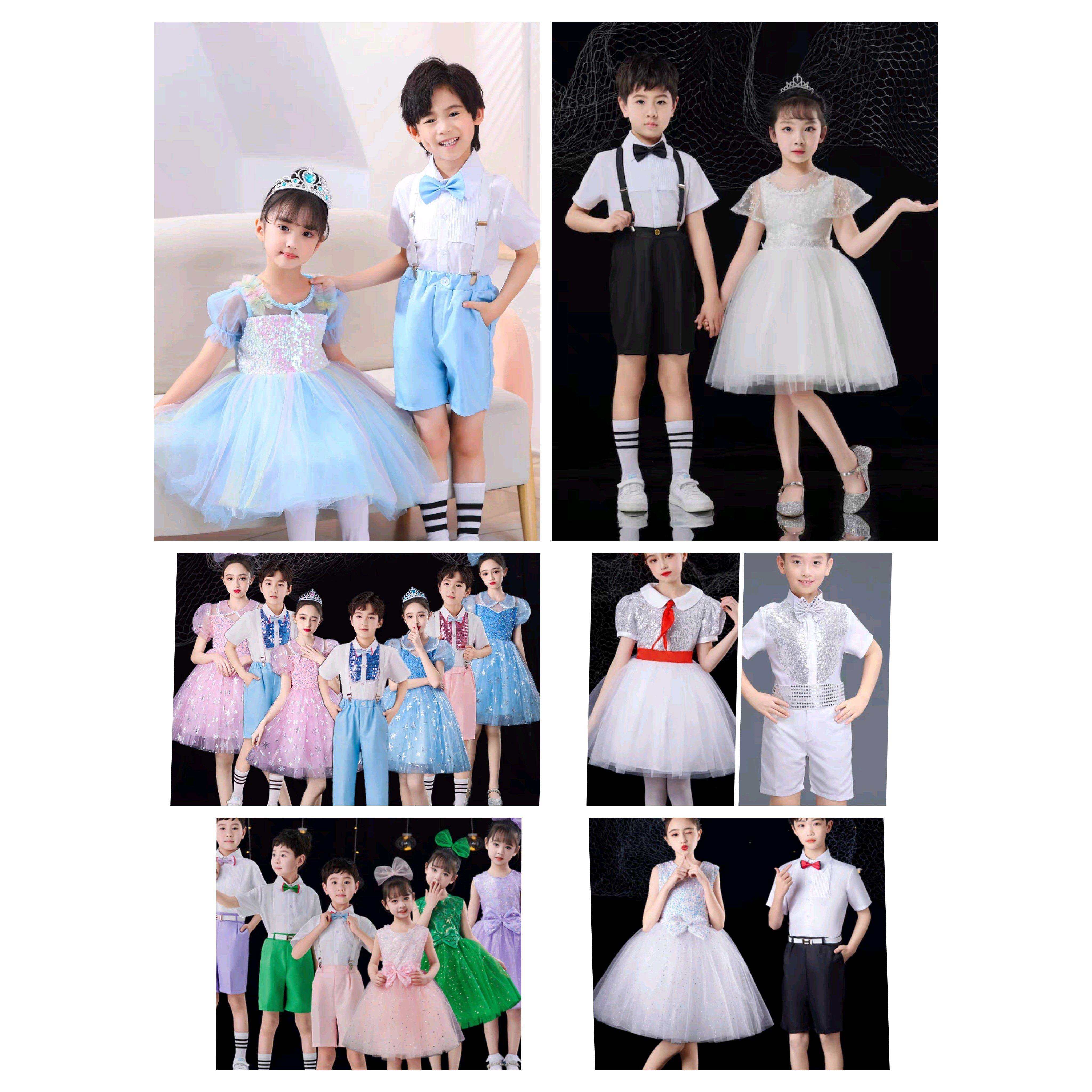 六一儿童朗诵合唱演出服幼儿园毕业礼服男女背带裤公主裙表演服装