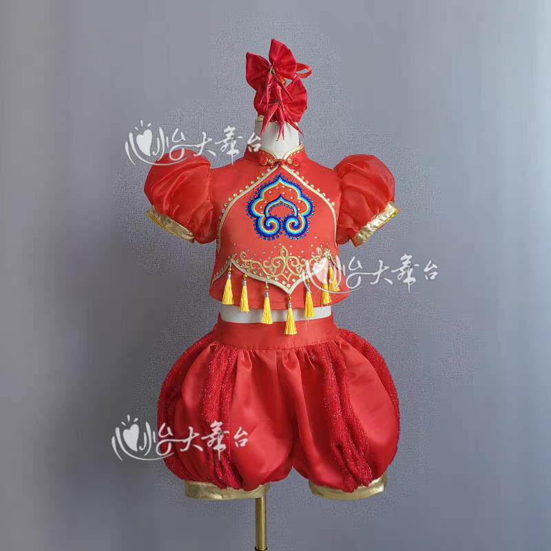 新款元旦儿童喜庆演出服中国红灯笼舞蹈服男女童开门红梦娃表演服