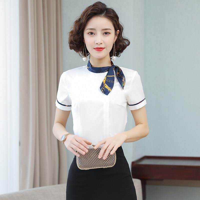 酒店前台服务员职业白色衬衫女短袖夏套装美容师工装珠宝店工作服