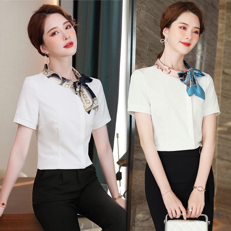 酒店前台收银员短袖衬衫工装美容院空姐制服美妆柜台员工衬衫工服