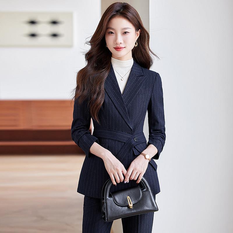 条纹西装套装女2025新款秋冬女神范售楼部公司经理时尚修身西服