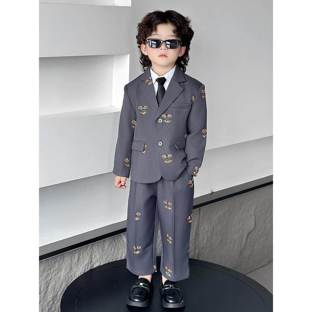 花童男童礼服西装套装秋季新款韩版儿童休闲小西服痞帅男孩演出服