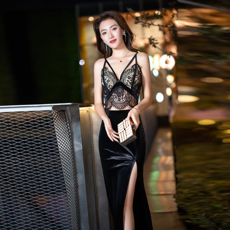 夜店性感晚礼服质感吊带惊艳包臀轻奢宴会蕾丝镂空桑拿技师连衣裙