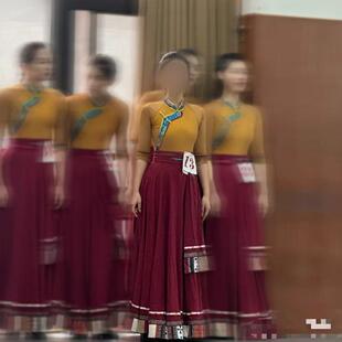 藏式 舞蹈裹裙服装 开场大摆裙少数民族表演服饰 藏族写真女水袖 新款